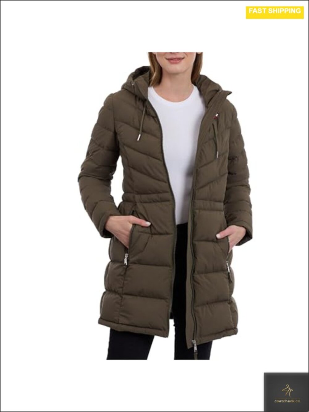 Quilted Lightweight Long Coat with Hood - 100% Polyester